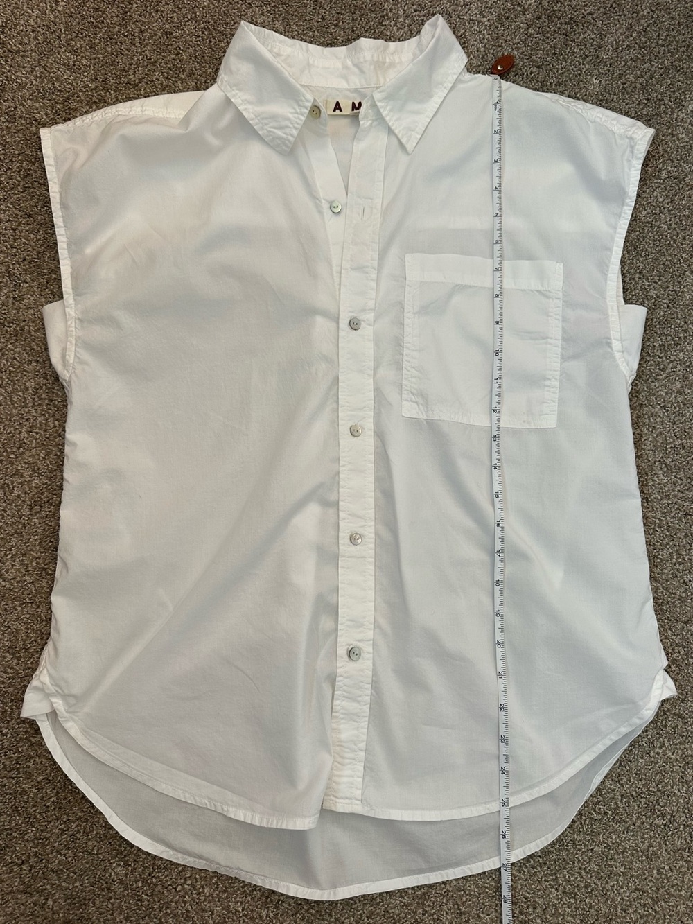 AMO Shirt Button Up Cap Sleeve White Cotton Top Women’s Small Minimalist Classic - Picture 10 of 11